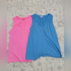 Lot Of 2 Lilly Pulitzer Tanks ~ Pink And Blue ~ Womens Size L